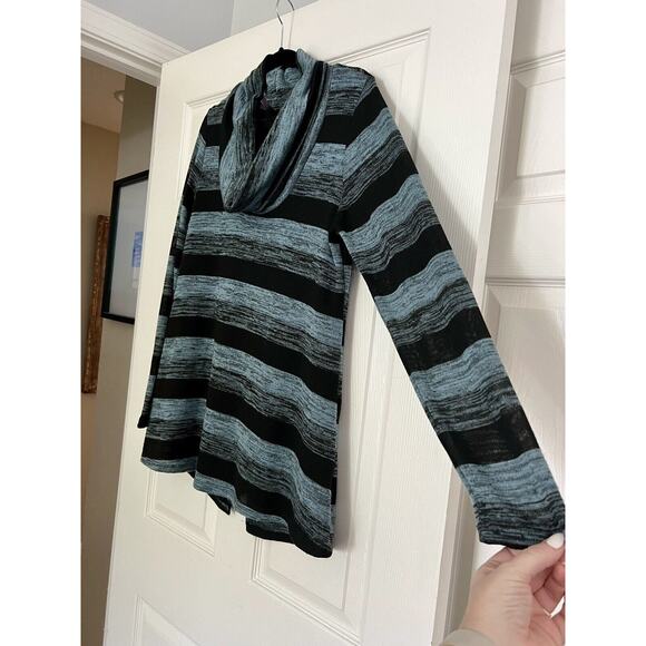 Women's Lapis Cross Back Black And Blue Striped Cowl-neck Sweater Size Medium - Picture 3 of 8